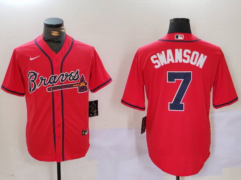 Men Atlanta Braves #7 Swanson Red Game 2024 Nike MLB Jersey style 902